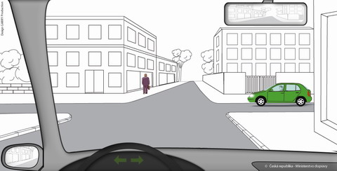 Jako řidič automobilu z výhledu projedete touto křižovatkou:
