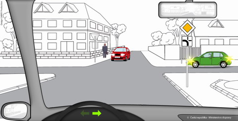 Jste řidičem vozidla z výhledu. Určete, v jakém pořadí projedou vozidla touto křižovatkou: