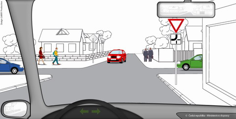 Jste řidičem vozidla z výhledu. Určete, v jakém pořadí projedou vozidla touto křižovatkou: