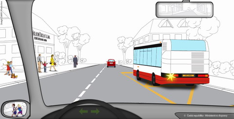 Jedete v obci jako řidič vozidla z výhledu. Je vaší povinností umožnit autobusu vyjetí ze zastávky?